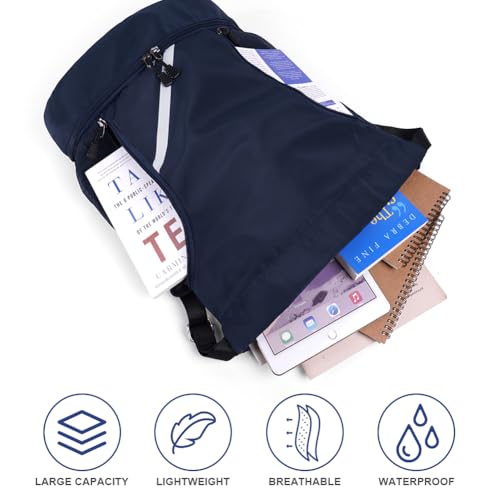 Trekkoord Rugzak, Waterdichte Sport Rugzak, Grote Sportschool Bag met Schoen Compartiment en Waterfles Mesh Zakken voor Sport, School, Strandvakantie, Zwemmen, Reizen 3