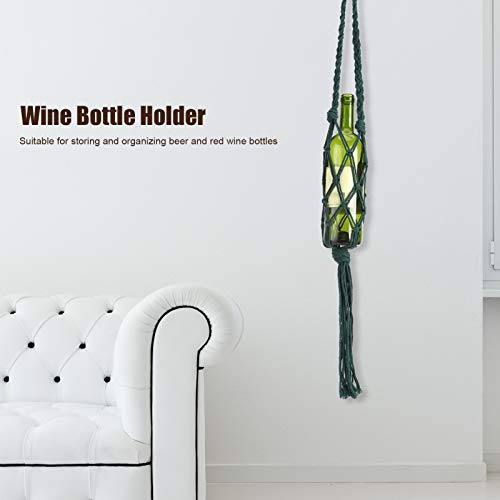 Hangende wijnfles Anntool Macrame Boheemse stijl hand breien Katoenen touw flessen opslag hangzak wijn tote decoratie (groen) 3