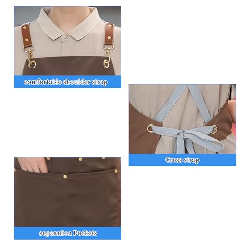 Schilderschorten voor mannen en vrouwen, Unisex Werkschorten BBQ Schortentuinschorten met 4 zakken en overgestoken terugschorten voor keuken, Restaurant, Waterdicht 3