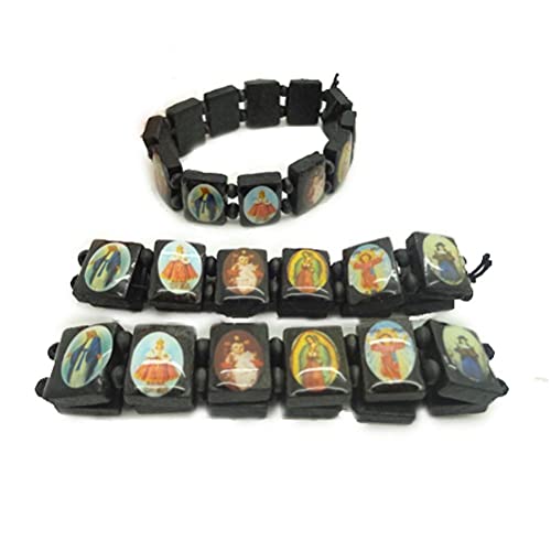 Knowoo katholieke religieuze armbanden met verschillende kleuren afbeeldingen van heiligen, Jezus en Maria I houten stretchable armband I Katholieke geschenken armbanden I religieuze armband, 2,17 inch,, Hout 5