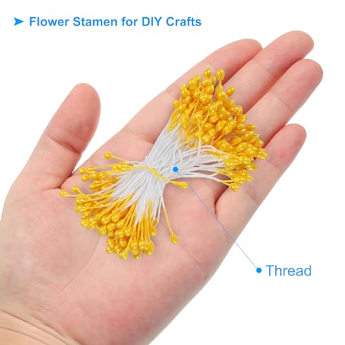 3mm Dubbele hoofden Flower Stamen, 150S Kunstbloem Stamen Pistil Matte Parel Bloemen Stamen voor DIY kerstkaart bruiloft decoratie, oranje geel 3