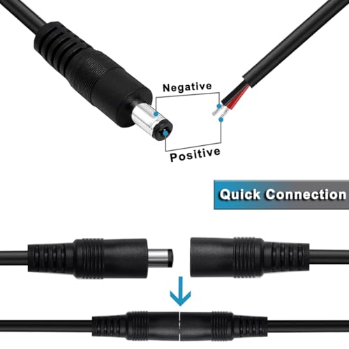 DC voedingskabel gevlochten 5.5 x 2.5 16 AWG plug naar vat DC5525 30cm voedingskabel 1.5mm2 koperen draad open einde voor gitaar pedaal 3