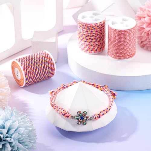 6 Rolls 4 Ply Poly Cotton Cord 1.5mm handgemaakt Macrame Touw Kleurrijke gevlochten draad voor DIY Craft String Wall Hangings Plant Hanger Chinese knopen, 4m/roll 3