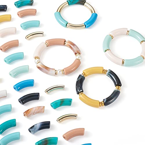 150 st. Gebogen Noodle Tube Kralen Bamboe Armband Armband Dikke Acryl Tube Kralen met Spacer Kralen Elastische Draad voor ketting armbanden sieraden maken