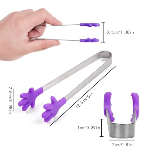8 stuks Mini handtangen, Siliconen roestvrij staal voedseltangen, Kleurrijke kinderen Tongs, Multi-Function Mini voedselclip met anti-slip handvorm, Sugar Cooking Bar voor koken, Barbecue, Buffet