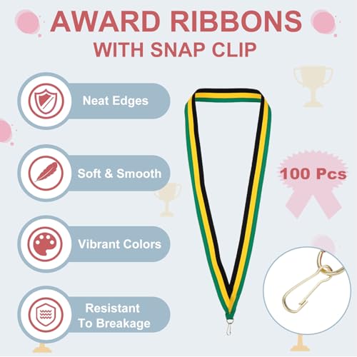 Award Neck Ribbons met Click Clips, Polyester Medal Lanyards Blank Award Ribbon voor Competition Performance Sports Party 3