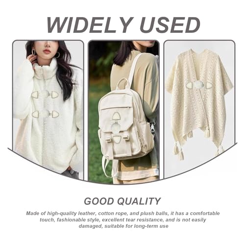 Gebreide jasknoppen, 6 paar leren jasknoppen, 16 cm wollen ballen Sluitingen voor jasjes, Off-White lederen knoppen voor truien, vesten, tassen 4