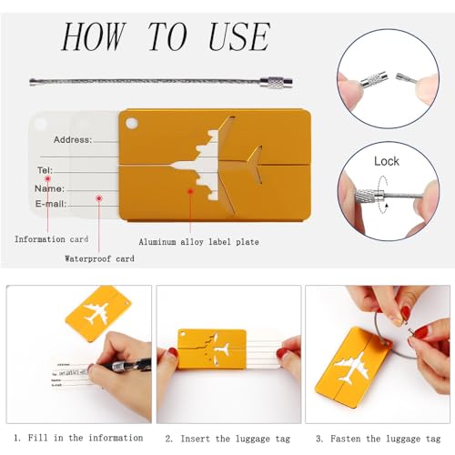 6 stuks Bagage Tag, Bagage Tags, Aluminium Bagage Tags met stalen lus en waterdichte naam ID-kaart, metalen bagage Tags voor koffers, rugzakken, Gecontroleerde Bagage, Reistas 3