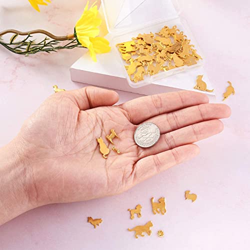 60 stuks Kat Honden Dieren Thema, Gold Hars Fillers, 12 Styles, Legering Bochons, Platte rug, Epoxy Hars Supplies voor UV-hars Fillers, sieraden maken en ambachten 3
