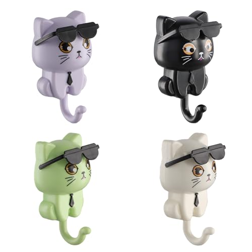 4 Stuks Creative Self-Adhesive Cute Cat Key Hooks Grappige Wall Key Rings Kleding Hooks Kids Kleurrijke Geen Boring Key Rack Kat voor Keuken 5