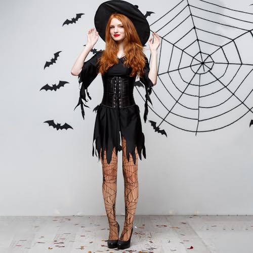 2 Pack dames Fishnet tights met spin web patroon zwart hoge waist elastische gotische visnet stockings voor vrouwen Halloween carnaval thema partij accessoires zwart 60, zwart 4