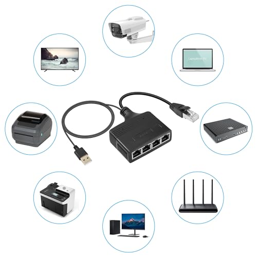 Gigabit RJ45 Network Splitter Adapter, 1 tot 4 ethernet Splitter, 1000Mbps High Speed LAN Network Splitter, 4 apparaten Deel het internet op dezelfde tijd (1 tot 4 mannelijke Gigabit) 4