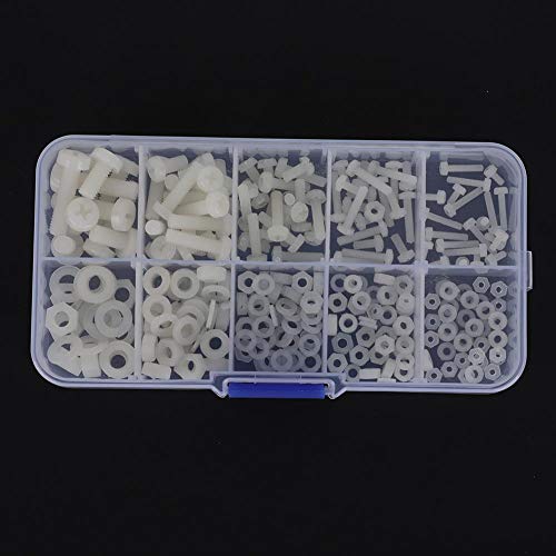 M2 M2.5 M3 M4 M5 Nylon Nut Wasmachine Kit, Hex Nut Spacer Montage Accessoires Assortiment met plastic doos, zwart wit 3