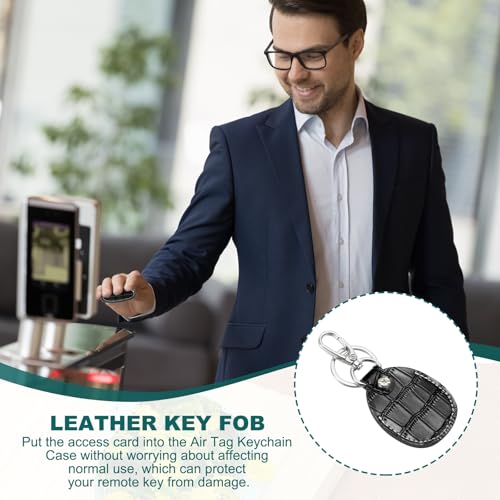 Lederen sleutelhanger, echt lederen sleutel geval RFID Keychain Protector Air Tag houder sleutelhanger geval 4