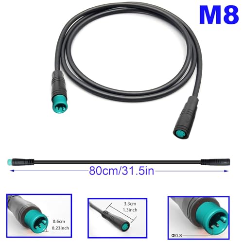 Ebike 5 Pin Waterdichte uitbreiding Kabel Connector E-Bikes Man en vrouw Plug Wire, 5 Pin Kabel Connector, voor elektrische fietslicht, Throttle, Ebrake-80cm M8