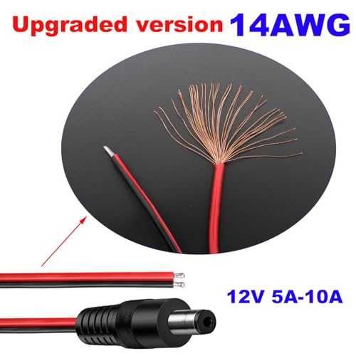 2st 14AWG DC 12V 10A 5.5x2.1mm Male DC Power Cable Pigtails, DC Power Jack Plug Adapter Holle Plug 5.5 2.1 Low Voltage Connector voor CCTV Security Camera (1.64FT 0.5m)