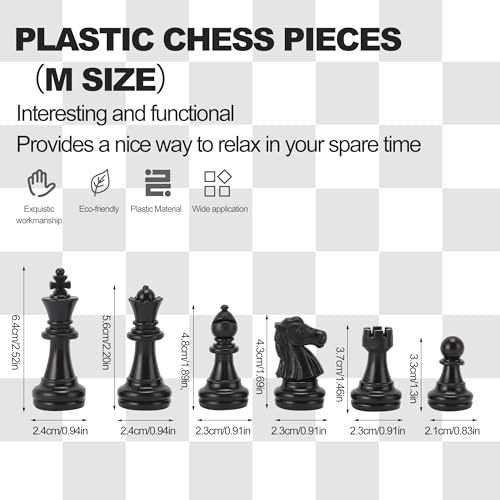 Peso Scacchi Torneo Gioco Set Solo pezzi degli scacchi, Scacchiera Gioco Set Scacchi internazionali Pezzi completi Scacchi Set Bianco e Nero (Medio-64mm, nero bianco) 4