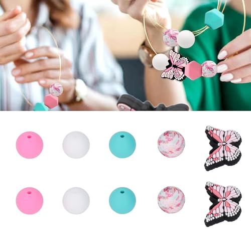 Siliconen kralen, 20st ronde kralen 5st Vlindervormige kralen Kit Ilicone kralen voor sleutelhanger maken voor ketting armband ambachten sieraden maken 4