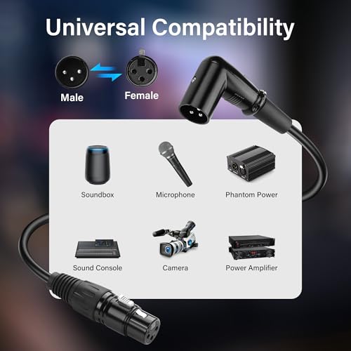6.5FT XLR Kabel 90 graden 3 Pin XLR Man tot vrouw Balanced Microphone XLR Extension Kabel voor Studio Recorder, Microfoon, Mixer, Speaker System, Phantom Power (90°Male tot vrouw) 5