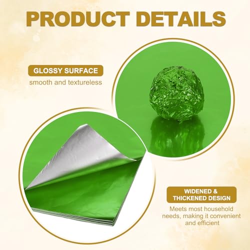 Foil Candy Wraps 15x5 inch, 100st Vierkante glanzende aluminium foil snoep wikkelpapier voor DIY chocolade snoep verpakking decoratie, groen 3