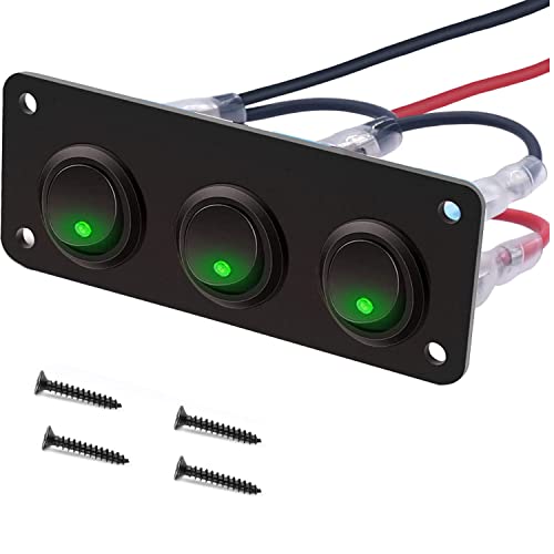 Rocker Switch Panel met 3 Strips LED Groen 12-24V SPST Switch Ronde voor Auto, Caravan, Vrachtwagen, Boot