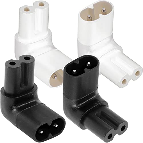 IEC C8 tot C7 2 Pin rechterhoek 90 graden naar boven Man Vrouwelijke Power Extension Adapter voor TV, AC 250V 2.5A IEC320 Connector voor Printer Wall Mounted TV, 4 Pack