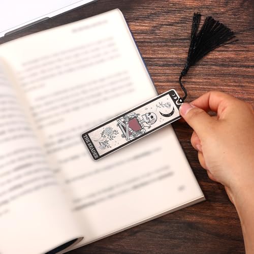Gothic Skeleton Tarot metalen bladwijzer, schedel bladwijzer met tassels voor vrouwen en mannen Grappig boek accessoire voor Kerst Halloween verjaardagsgeschenken (zwart) 5