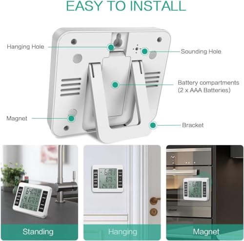 Draadloze therometer, draadloze digitale hoorbare alarmkoelkastthermometer met 2PCS sensor Min/Maximum Beeldscherm 4
