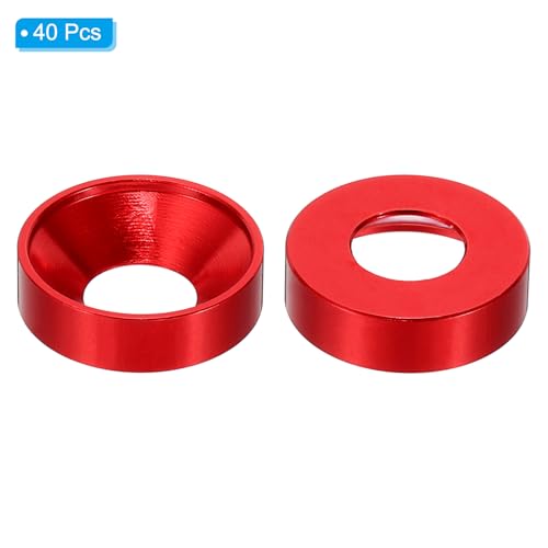 M8 Fresh Washer met verzonken kop, 40 stuks geanodiseerd aluminiumlegering platte kop schroefwasmachine, voor mechanische accessoires, DIY modelonderdelen, rood 3