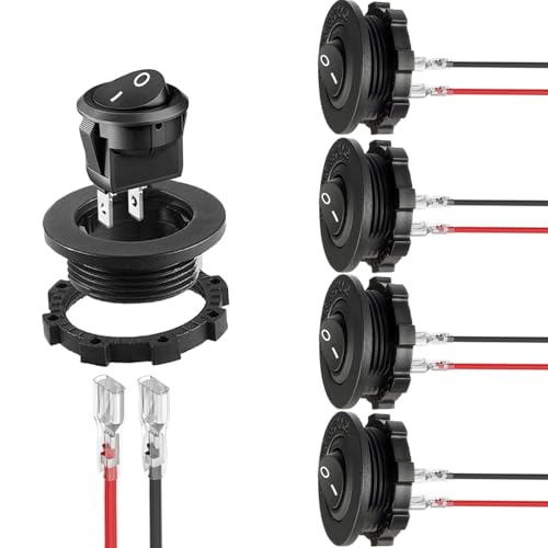 5st 12V Aan off 2-Pin Circular Rocker Switch met behuizing SPST Mini Rocker Switch ronde knop 10A 125V AC / 20A 12V DC