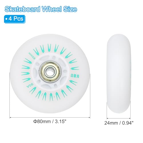 Kleurrijke Light Up Inline Skate Wielen 80mm, 4Scs LED knipperen Inline Roller Wheels 90A PU met lagers voor Indoor / Outdoor Scooter Vervanging, Groen