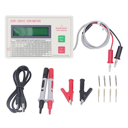 ESER condensator Tester Lichtgewicht Smart Shut-Off functie, DC meting voor kortsluiting, ABS materiaal, ESR 2501C Model, 0-25Ω Meetbereik, geschikt voor capaciteitstests