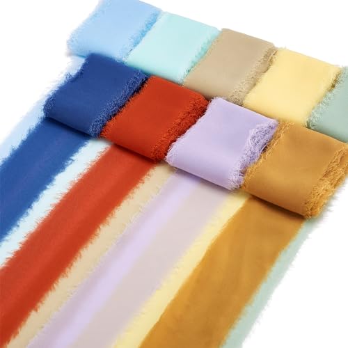 22,5m Fringe Raw Edges Polyester Ribbons 40mm Breed Blauw Bruin Groen Rood Chiffon Silk Libbons voor bruiloft Haar Picknick School Kerstuitnodigingen Boeketten Cadeauverpakking