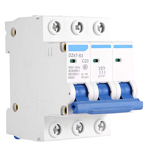 Beveiliging Circuit Breaker, 3P Miniatuur Din Rail Breaker DZ47-63 AC 400V 6/10/16/20A Circuit Breaker MCB Safety Breaker (20A)
