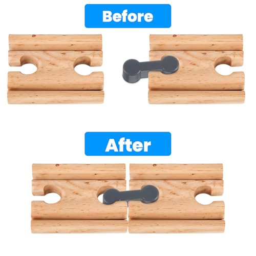 Pak van 20 houten rails, adapter connectoren, universele houten spoor houten spoorweg accessoires, robuustheid, houten spoorverbinding adapter, voor DIY speelgoed spoorwegen 3
