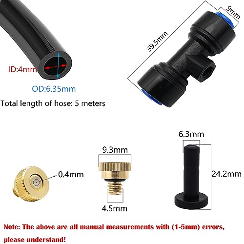 Water mist spray systeem, water mist koeling, spray koeling Kit met 5 m slang, 10 mist nozzles, 10 mist zitje en 5 eindstops (zwart)