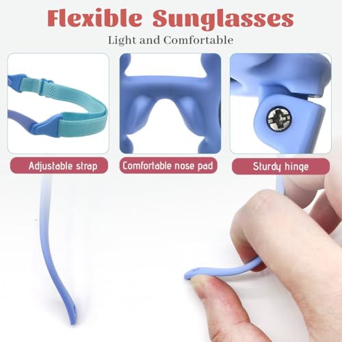 Baby Zonnebril, Leuke Bloem Kinder zonnebril met verstelbare armband, Flexibele Polarised, Meisjes Zonnebril voor pasgeborenen, 0-24 maanden met zak, zonnebril en doek 3