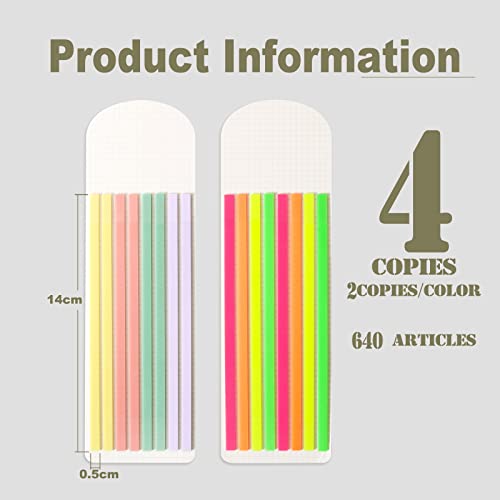 640 Stukken Lange Kleefstrookjes voor tekstmarkering 14 x 0,5 cm Kleurrijke Transparante Zelf-Adhesieve Pagina's Vlaggen voor Markering Markers, Strepen