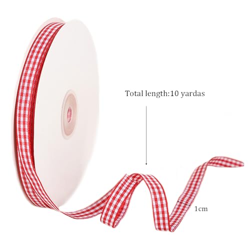 5 st Geruite Lint Geruit Lint, 7,5 cm x 10m Geschenk Verpakking Linten DIY Cadeauverpakking Gingham Plaid Kerstmis voor decoratie kunst Craft Haar Accessoires, Multicolor