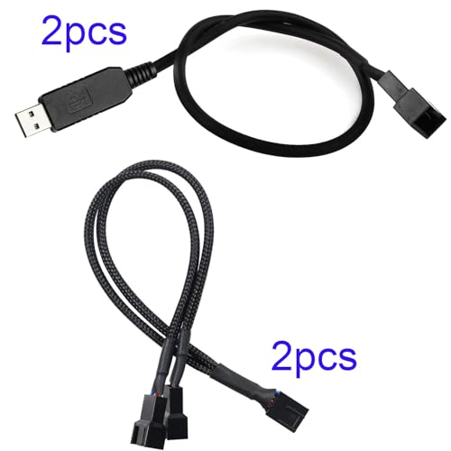 2sts 5V Step-Up12V Ventilatorkabel, 4Pin/3-Pin, USB tot 12V, 4-Pin Housing Cable, 12V PC Ventilator, Power Cable + 2 stuks 4Pin/3-Pin Housing Fan, Splitter