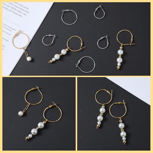 Set van 32 Onbewerkte oorbellen, Sieraden het maken van accessoires, Hoop oorbellen, Grote, 4 maten oorbellen, ambachten, DIY het maken van oorbellen set voor meisjes (Goud, Zilver) 5