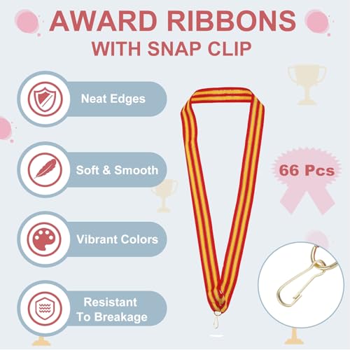 Award Neck Ribbons met Click Clips, 66 stuks Polyester Medal Lanyards Blank Award Ribbon voor de wedstrijd Performance Sport Party Gold 3