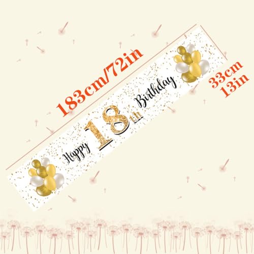 Happy tafelloper 18e verjaardag jongeren inrichting keuken ettafel inrichting tafelband verjaardagsfeest tafelkleed inrichting voor thuis, wit en goud 5