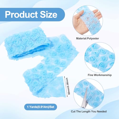 10m Kant Stof 3D Rose Chiffon Borduurwerk Kantlint 60mm Brede Bloem Mesh Borduren Kant Trim voor DIY Crafts Naaien Trouwjurk Decoratie, Licht Sky Blue