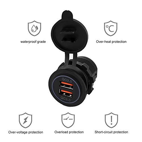 Dubbele lading QC3.0 USB-oplader Jack, 12V/24V Aluminium Waterdichte Dual USB Car Charger Power Adapter Output voor verzending, boot, motorfiets, vrachtwagen, golfwagen en meer 3