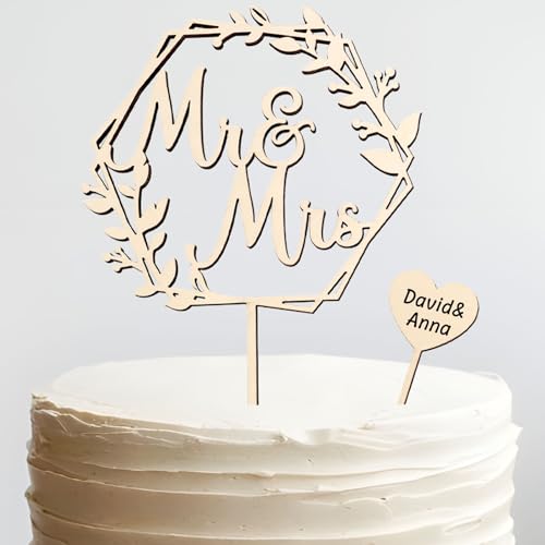 2 stukken bruiloft cake decoratie houten decoratie Mr. Mevr. Hart cake decoratie voor cupcakes bachelorette Partij Gouden Bruiloft 4