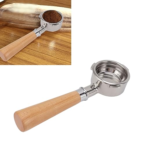 58mm Bodemloze Koffie Filter houder, Beker Filter mand Portafilte, 3 oor roestvrij staal Koffie Filter houder Solid Wood Handvat voor Barsetto Koffiezetapparaat (A2 Beukenkleur) Delen van huis