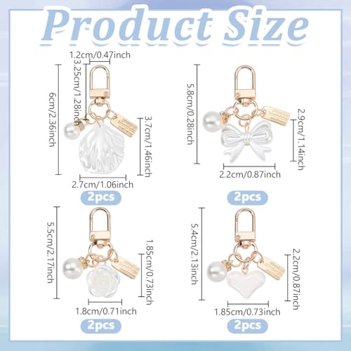 8Pcs 4 Styles Keychains Charm met Pearl, Bow Heart Handtas Bedels Portemonnee Rugzak Hanger voor Bag Keychain Hanger