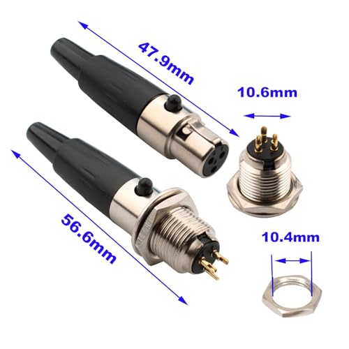 Verpakking van 2 mini 3-pins XLR-connectoren, stekkers en stopcontacten, microfoonkabelplug, microfoon audioaansluiting, soldeeraansluiting, XLR-doorstroomaansluiting