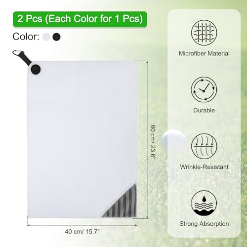 24"x16" Magnetische Golf Handdoek met Wire Cleaning Kleding, 2 Pack Microfiber Wafel patroon Handdoeken met Magneet en Clip voor Golfkarren Clubs Golf Gear, Zwart/Wit